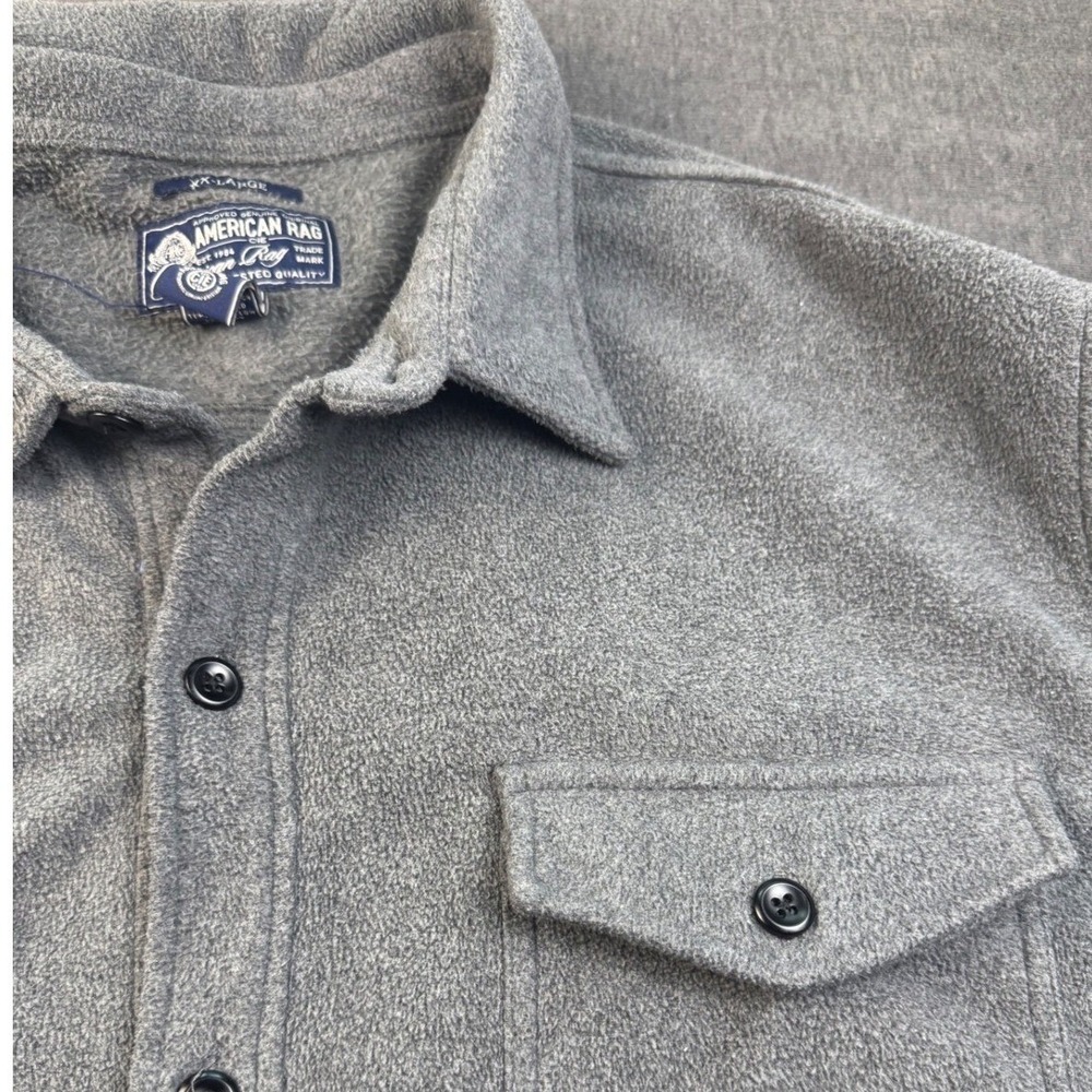 American Rag Mens XX Large Gray Fleece Button‎ Up Shirt Long Sleeve Pockets